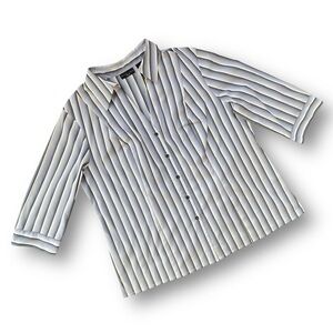 Vintage Striped Button Up Shirt in White, Blue & Gray